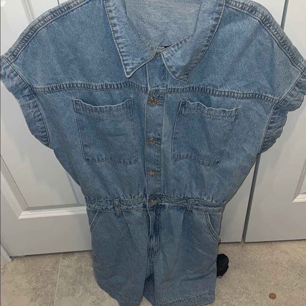 Blue Denim Button-Up Romper